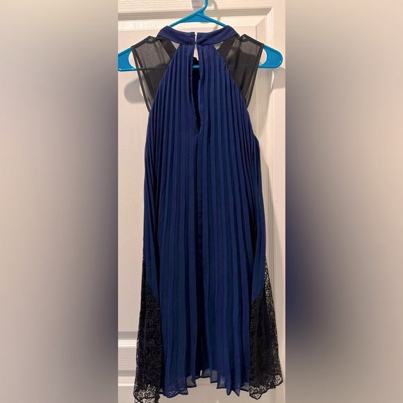 Revolve | BCBGeneration Mixed Media Pleated Lace A-line Dress in Deep Blue Black - Picture 2 of 7